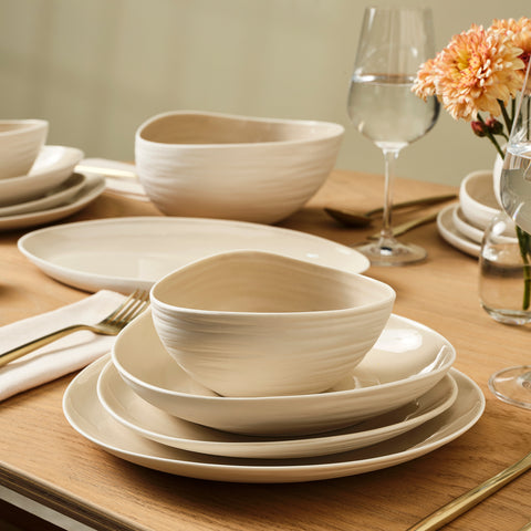 Karaca Earth Collection Rise 55-teiliges Tafelservice für 12 Personen, Cream