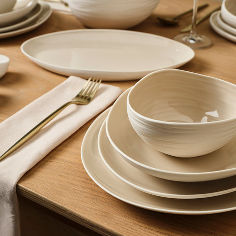 Karaca Earth Collection Rise 55-teiliges Tafelservice für 12 Personen, Cream