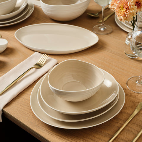 Karaca Earth Collection Rise 55-teiliges Tafelservice für 12 Personen, Cream