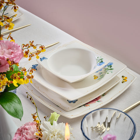 Karaca Square Bone Velora 53-teiliges Tafelservice für 12 Personen