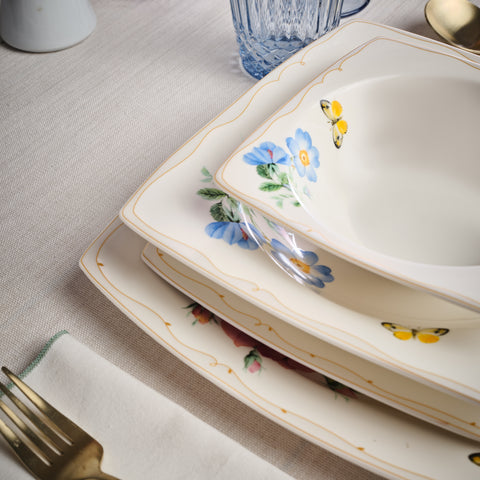 Karaca Square Bone Velora 53-Piece Dinner Set for 12 People