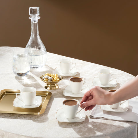 Karaca Jamie 6 Kişilik 12 Parça Porselen Espresso ve Türk Kahvesi Fincanı Seti, 90 ml, Beyaz