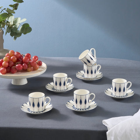 Karaca Ahenk 12-teiliges Bone China Espresso Türkisch-Kaffeetassen-Set für 6 Personen, 80 ml, Mehrfarbig