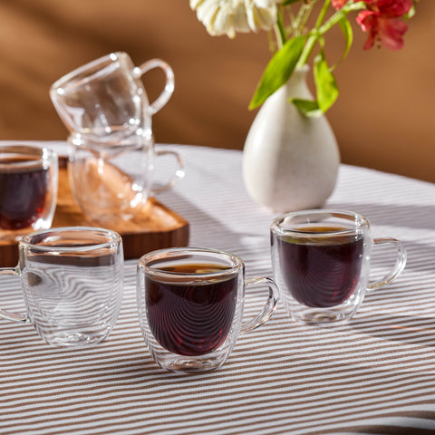 Karaca Olivier 6-piece double-walled espresso and Turkish coffee cup set for 6 people, 80 ml, clear