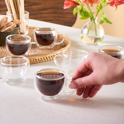 Karaca Olivia 6-teiliges doppelwandiges Espresso- und türkisches Kaffeetassen-Set für 6 Personen, 80 ml, klar