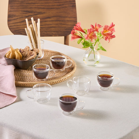 Karaca Olivia 6-teiliges doppelwandiges Espresso- und türkisches Kaffeetassen-Set für 6 Personen, 80 ml, klar