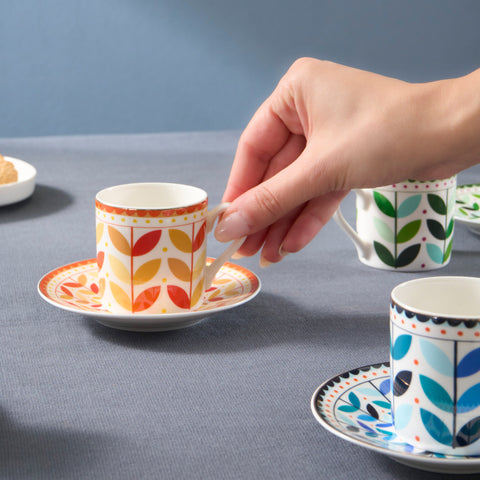 Karaca Tracy Gold 12-teiliges Bone China Espresso Türkisch-Kaffeetassen-Set für 6 Personen, 80 ml, Mehrfarbig