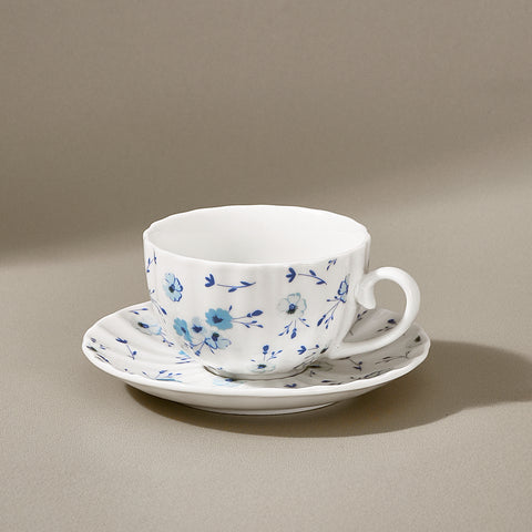 Karaca Blossom 6 Kişilik 12 Parça Bone China Çay Fincanı ve Tabak Seti, 220 ml, Mavi