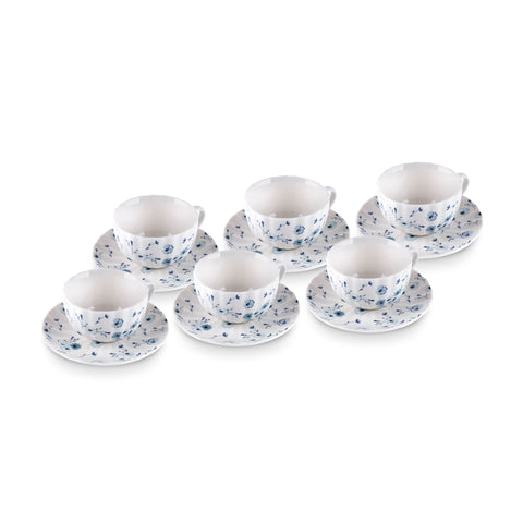 Karaca Blossom 6 Kişilik 12 Parça Bone China Çay Fincanı ve Tabak Seti, 220 ml, Mavi