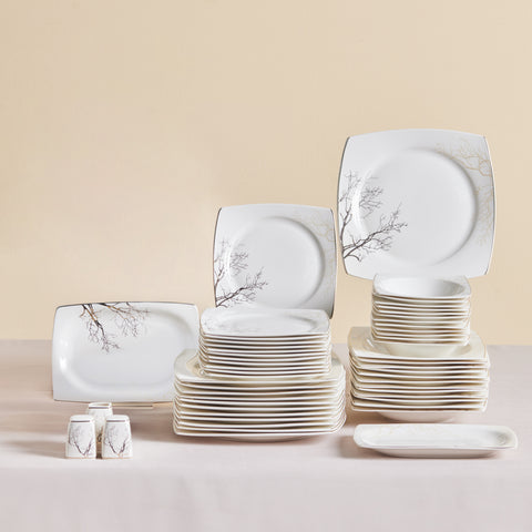 Karaca Square Bone China Autumn 53-teiliges Tafelservice für 12 Personen, Weiß Mehrfarbig