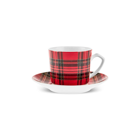 Karaca Ekose V2 4-teiliges Bone China Espresso Türkisch-Kaffeetassen-Set für 2 Personen, 80 ml, Rot