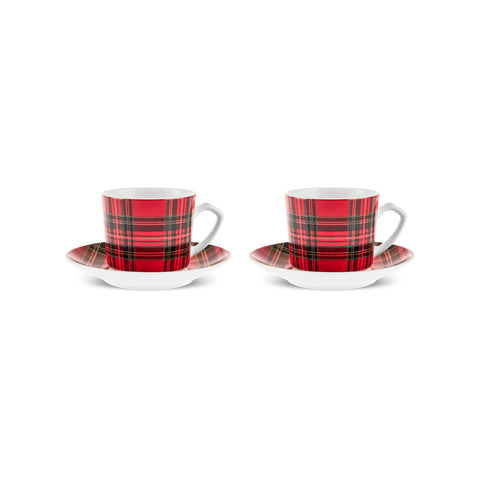 Karaca Ekose V2 4-teiliges Bone China Espresso Türkisch-Kaffeetassen-Set für 2 Personen, 80 ml, Rot