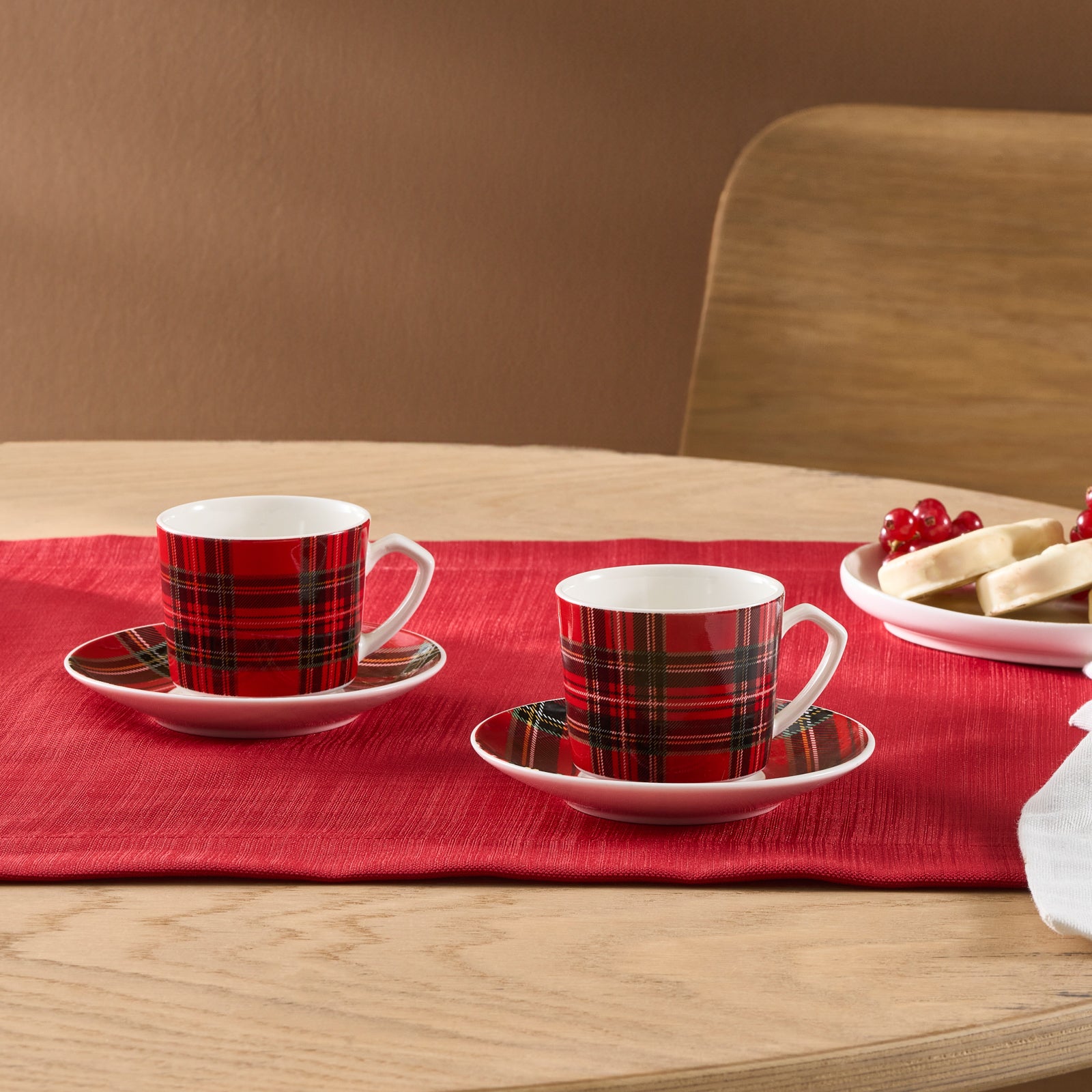 Karaca Ekose V2 4-Piece Bone China Espresso Turkish Coffee Cup Set for