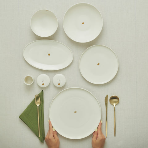 Karaca Stream Bone Merope Gold 53-Piece Dinnerware Set for 12 People