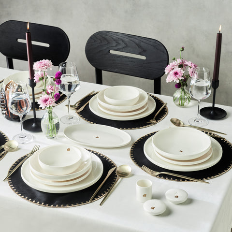 Karaca Stream Bone Merope Gold 53-Piece Dinnerware Set for 12 People