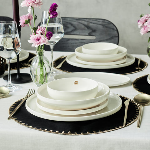 Karaca Stream Bone Merope Gold 53-Piece Dinnerware Set for 12 People