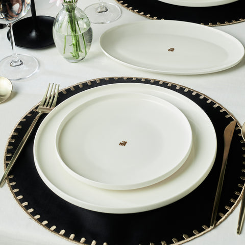 Karaca Stream Bone Merope Gold 53-Piece Dinnerware Set for 12 People