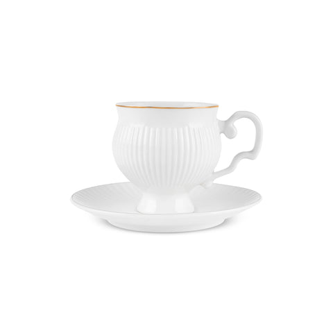 Karaca Malta Bone China Tea Cup and Saucer Set, 4 Pieces, for 2 People, 210 ml, Gold White