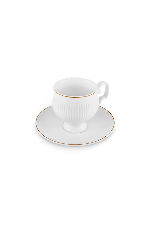 Karaca Malta Bone-China Teetassen-Set mit Untertassen, 4-teilig, für 2 Personen, 210 ml, Gold-Weiß.