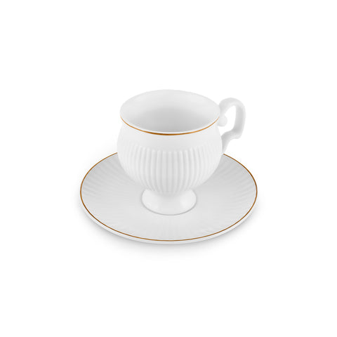 Karaca Malta Bone China Tea Cup and Saucer Set, 4 Pieces, for 2 People, 210 ml, Gold White