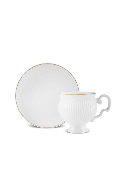 Karaca Malta Bone-China Teetassen-Set mit Untertassen, 4-teilig, für 2 Personen, 210 ml, Gold-Weiß.
