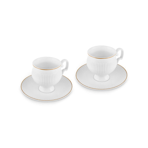 Karaca Malta Bone China Tea Cup and Saucer Set, 4 Pieces, for 2 People, 210 ml, Gold White