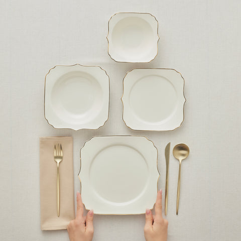 Karaca Stream Bone Vintage 24-teiliges Essgeschirr-Set für 6 Personen, Gold