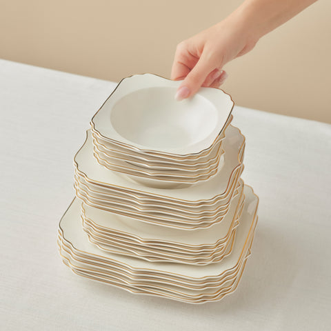 Karaca Stream Bone Vintage 24-teiliges Essgeschirr-Set für 6 Personen, Gold