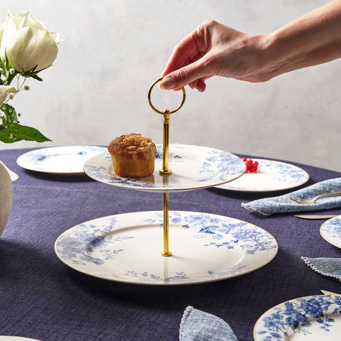 Karaca Delft 8-teiliges Bone-China Servierset für 6 Personen, Blau