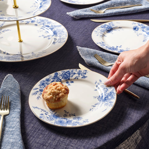 Karaca Delft 8-teiliges Bone-China Servierset für 6 Personen, Blau