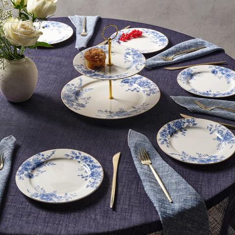 Karaca Delft 8-teiliges Bone-China Servierset für 6 Personen, Blau
