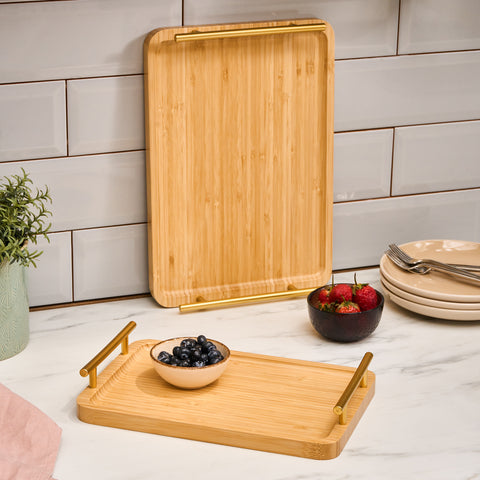 Karaca Duotroy Bamboo Cutting Board Tray, Colorless