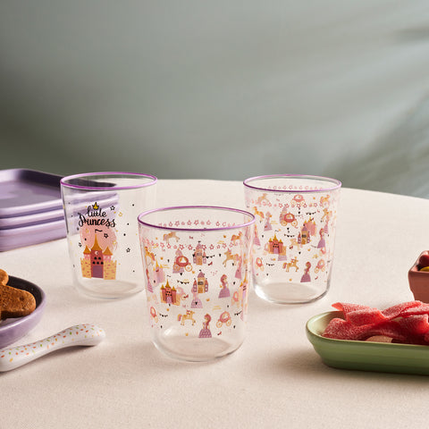 Karaca Kids Kız Çocuklar İçin 3 Parça Cam Bardak Set, Pembe