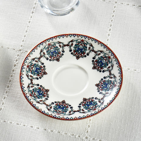 Karaca Nakkas 12-Piece Bone China Turkish Tea Set for 6 People, 130ml, Red