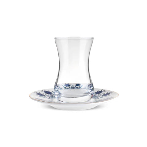 Karaca Iznik 12-teiliges Türkisches Teeset aus Bone China für 6 Personen, 130 ml, Blau