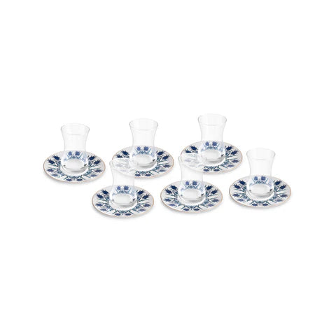 Karaca Iznik 12-teiliges Türkisches Teeset aus Bone China für 6 Personen, 130 ml, Blau
