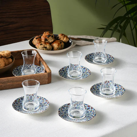 Karaca Emirgan 12-Piece Bone China Turkish Tea Set for 6 People, 130ml, Multi