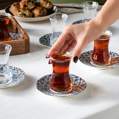 Karaca Emirgan 12-Piece Bone China Turkish Tea Set for 6 People, 130ml, Multi