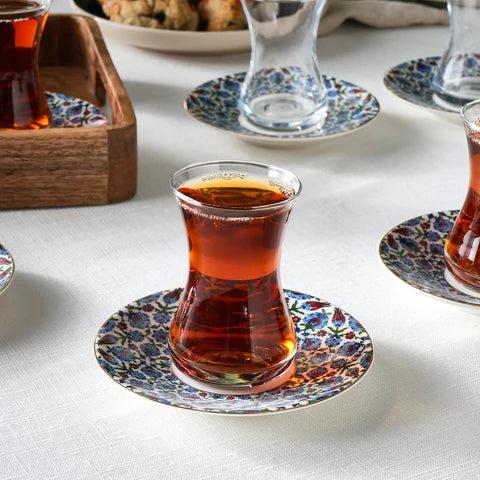 Karaca Emirgan 12-Piece Bone China Turkish Tea Set for 6 People, 130ml, Multi