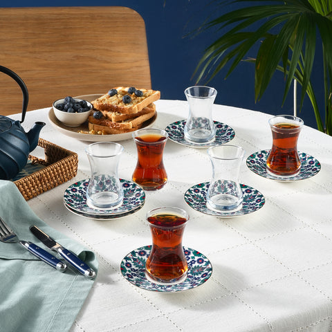 Karaca Edirne 12-teiliges Bone-China Türkisches Teeset für 6 Personen