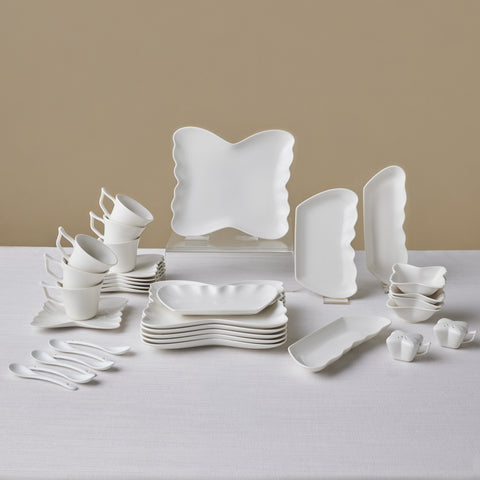 Karaca Stream Bone China Pieris 34-teiliges Servierset für 6 Personen, Weiß