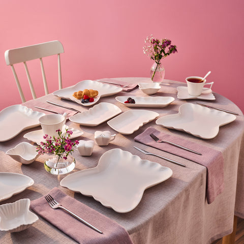 Karaca Stream Bone China Pieris 34-teiliges Servierset für 6 Personen, Weiß