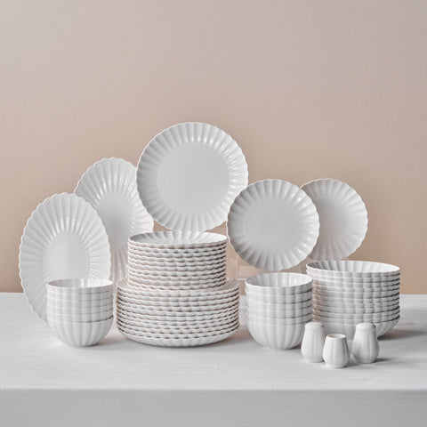 Karaca Stream Bone Umbrella 53-teiliges Tafelservice für 12 Personen – Weiß