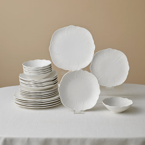 Karaca Bloom 24-Piece Bone China Dinner Set for 6 People, White