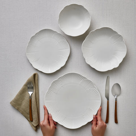 Karaca Bloom 24-Piece Bone China Dinner Set for 6 People, White