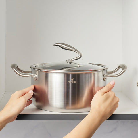 Karaca 5Ply PowerSteel 316+ Paslanmaz Çelik İndüksiyon Tencere ve Kapak, 24 cm, Gümüş