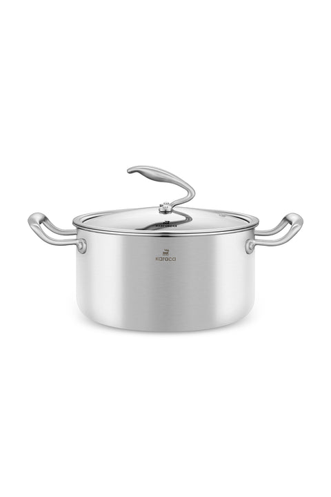 Karaca 5Ply PowerSteel 316+ Paslanmaz Çelik İndüksiyon Basık Tencere ve Kapak, 28 cm, Gümüş
