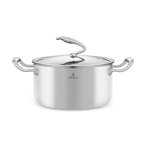 Karaca 5Ply PowerSteel 316+ Paslanmaz Çelik İndüksiyon Basık Tencere ve Kapak, 28 cm, Gümüş