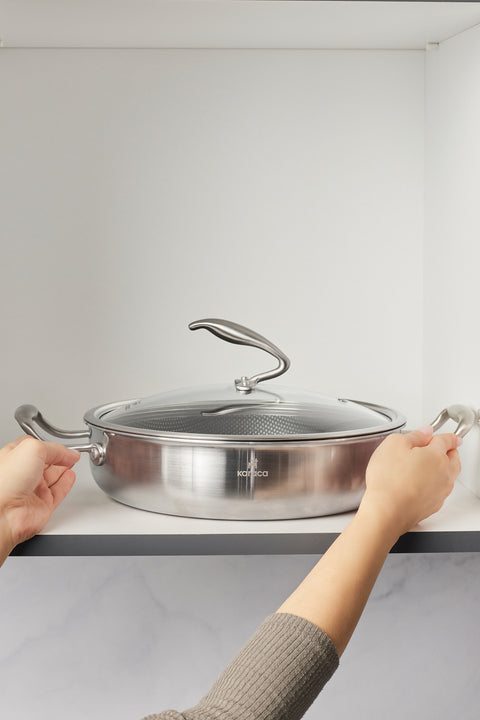 Karaca 5Ply PowerSteel 316+ Paslanmaz Çelik İndüksiyon Basık Tencere ve Kapak, 28 cm, Gümüş