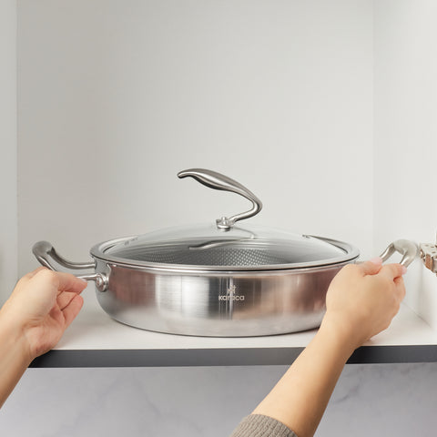 Karaca 5Ply PowerSteel 316+ Paslanmaz Çelik İndüksiyon Basık Tencere ve Kapak, 28 cm, Gümüş